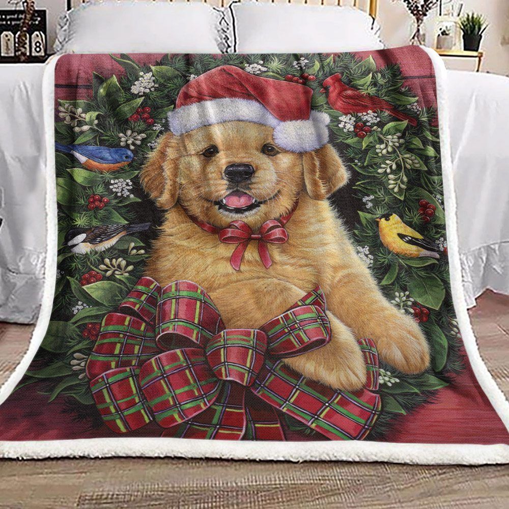 Christmas Golden Retriever Sherpa Fleece Blanket