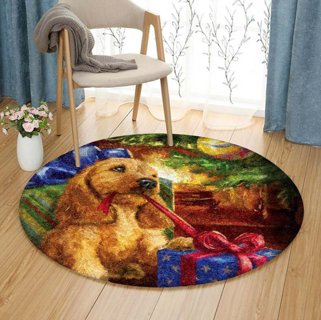 Christmas Golden Retriever Round Carpet
