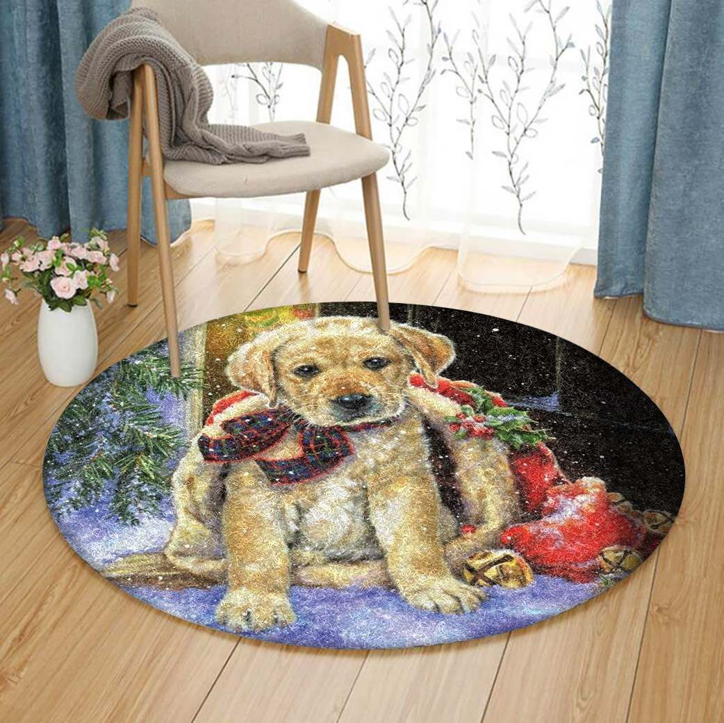 Christmas Golden Retriever Round Carpet