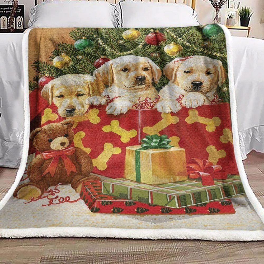 Christmas Golden Retriever Puppy Sherpa Fleece Blanket