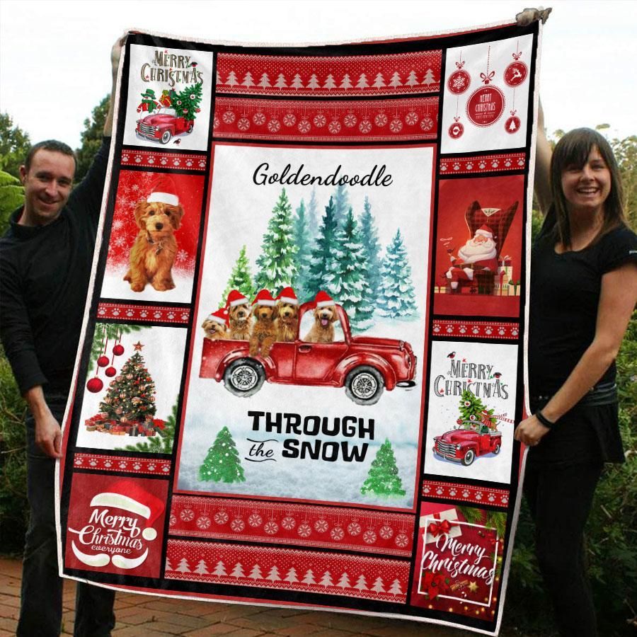 Christmas Goldendoodle Sherpa Fleece Blanket