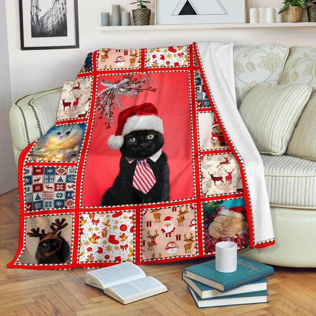 Christmas Happy Cat Sherpa Fleece Blanket