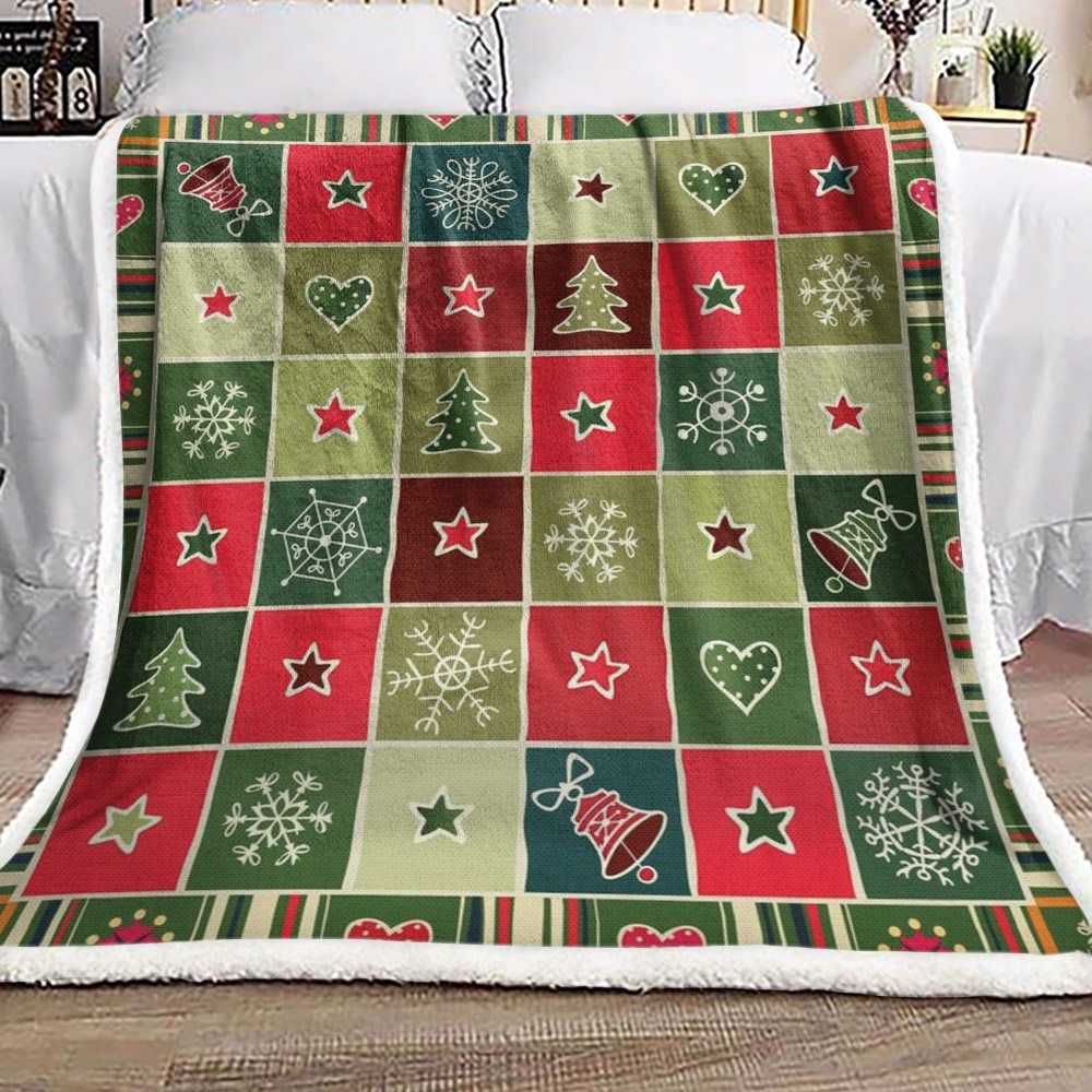 Christmas Heart Bell Star Sherpa Fleece Blanket