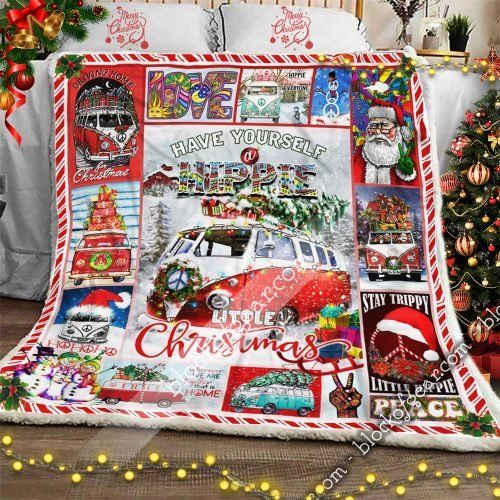 Christmas Hippie Bus Sherpa Fleece Blanket