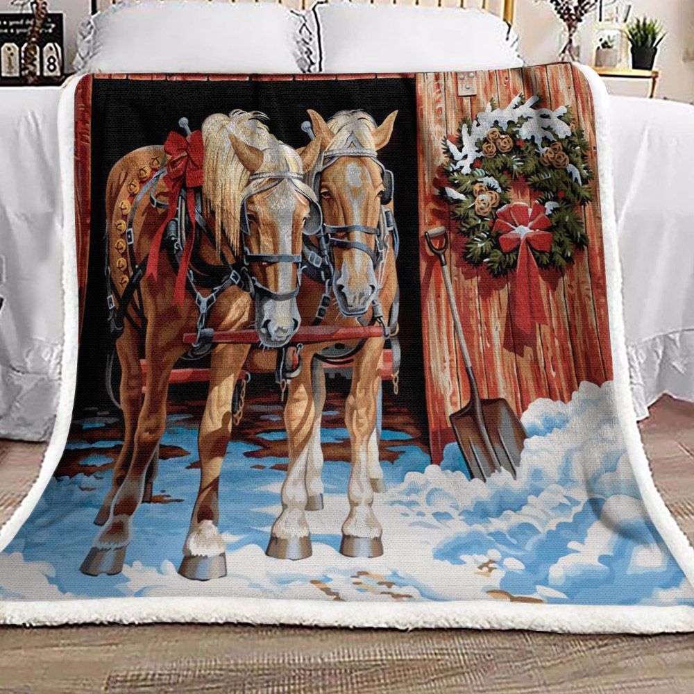 Christmas Horse Sherpa Fleece Blanket