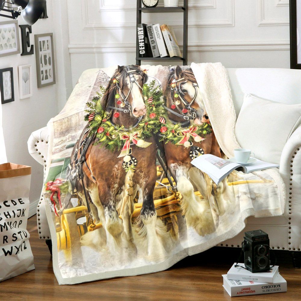 Christmas Horse Sherpa Fleece Blanket