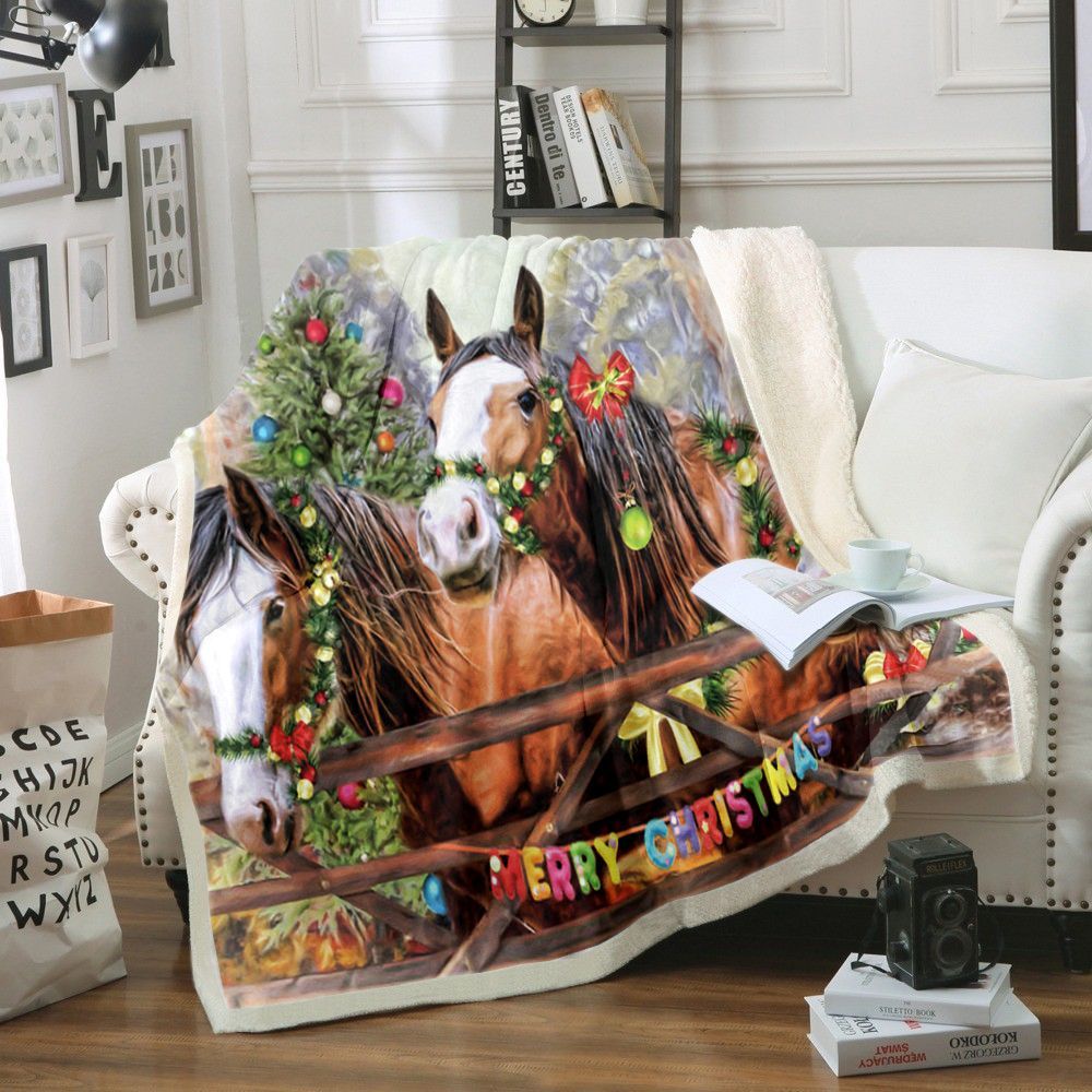 Christmas Horse Sherpa Fleece Blanket
