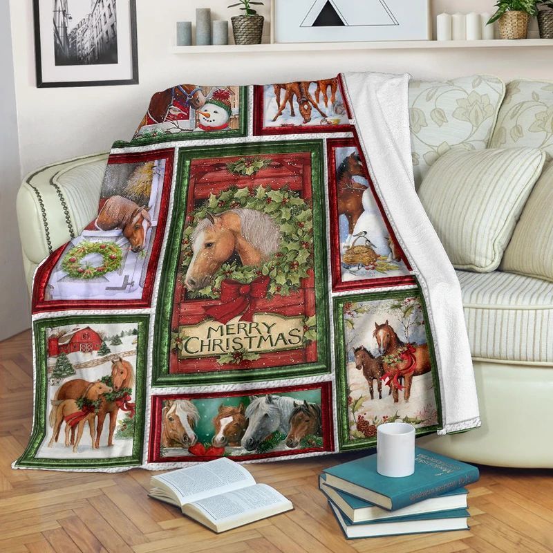 Christmas Horse Sherpa Fleece Blanket