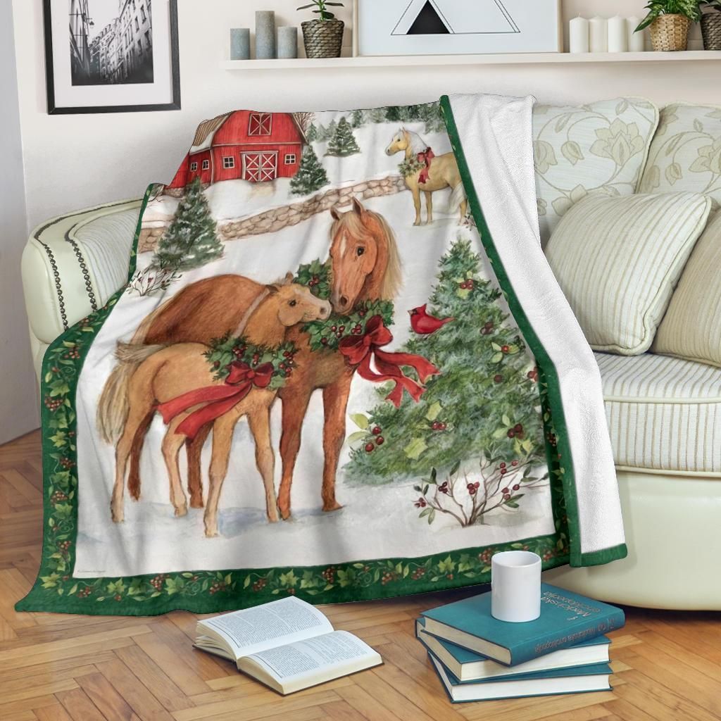 Christmas Horse Sherpa Fleece Blanket