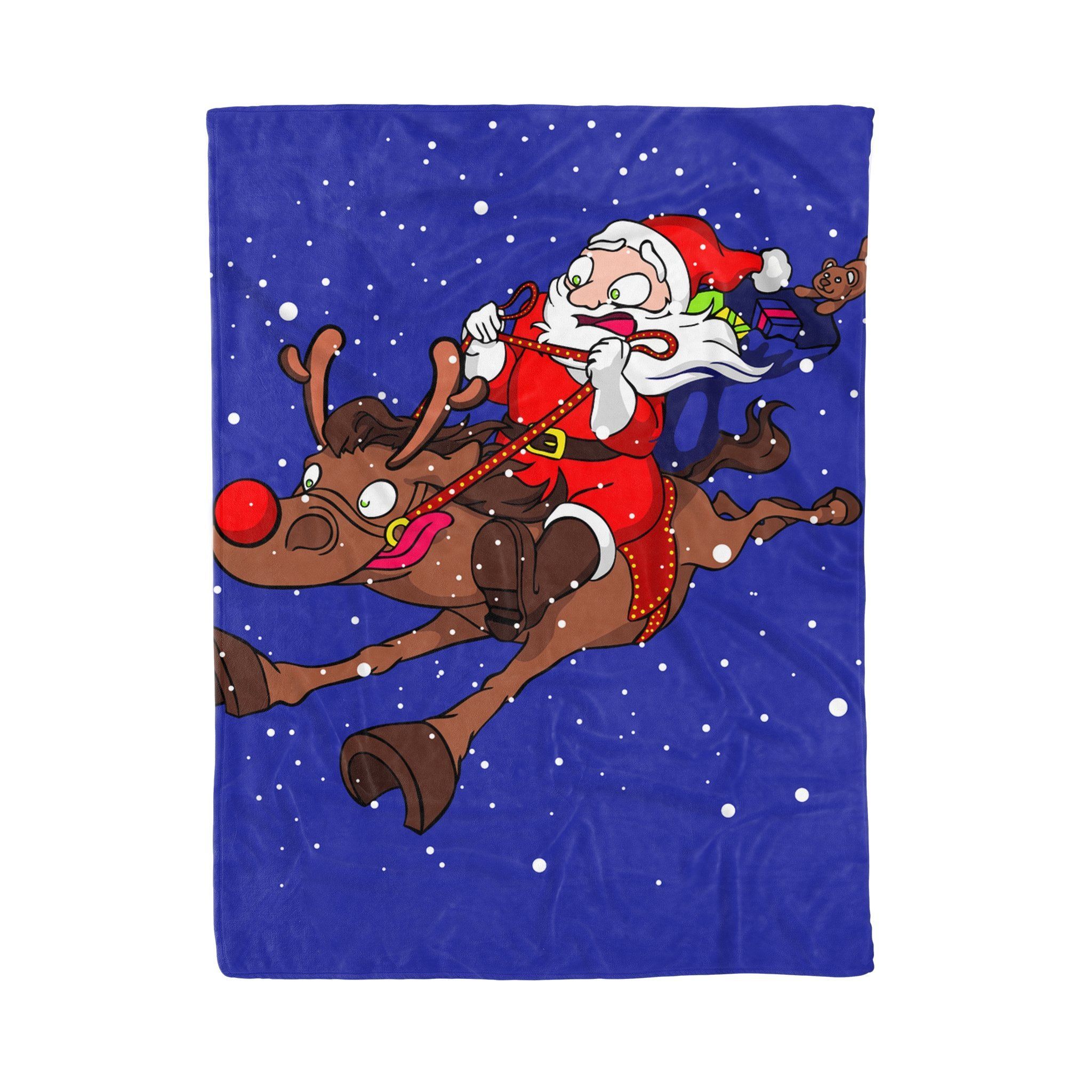 Christmas Horse Riding Santa Sherpa Fleece Blanket