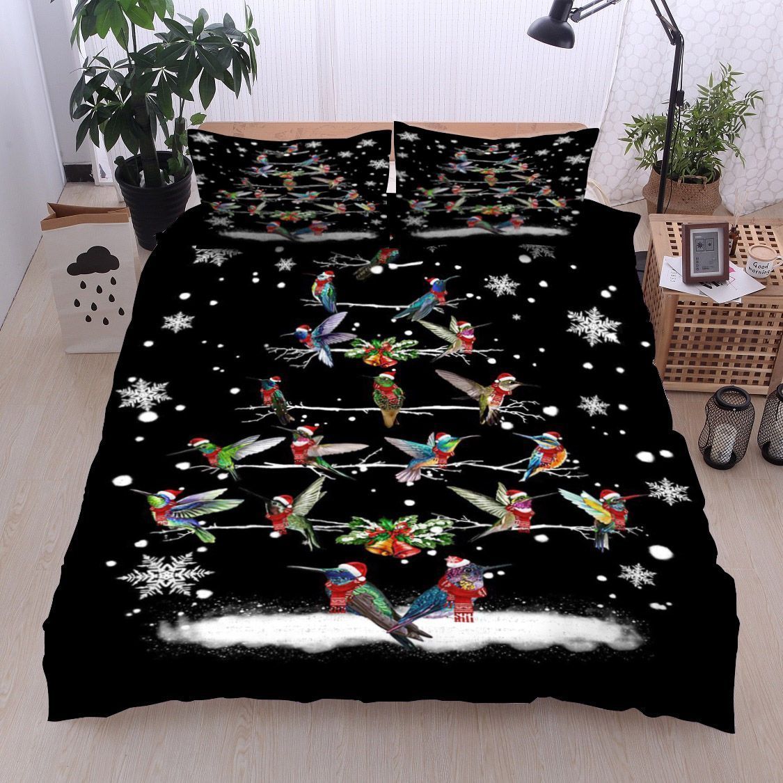 Christmas Hummingbird Snowflakes Bedding Set