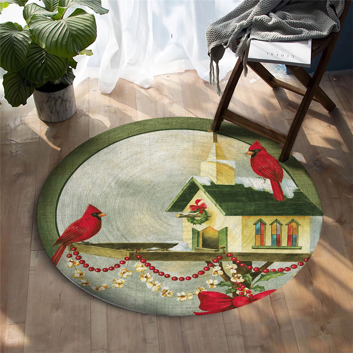 Christmas In The Garden Round Carpet
