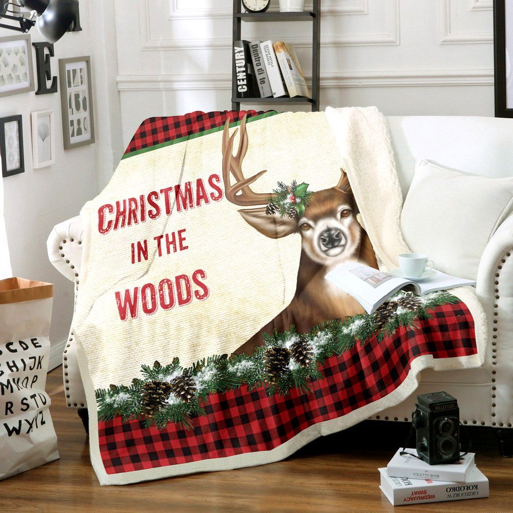 Christmas In The Woods Sherpa Fleece Blanket