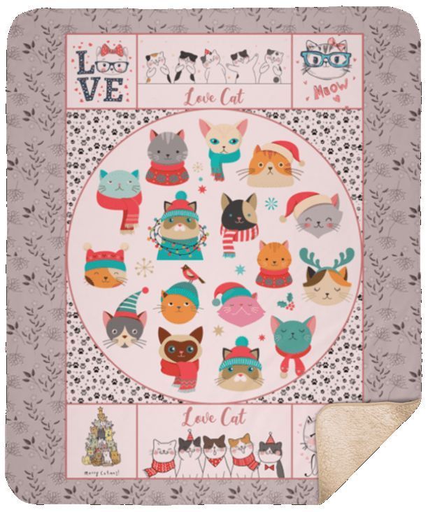 Christmas Kitten Cat Sherpa Fleece Blanket