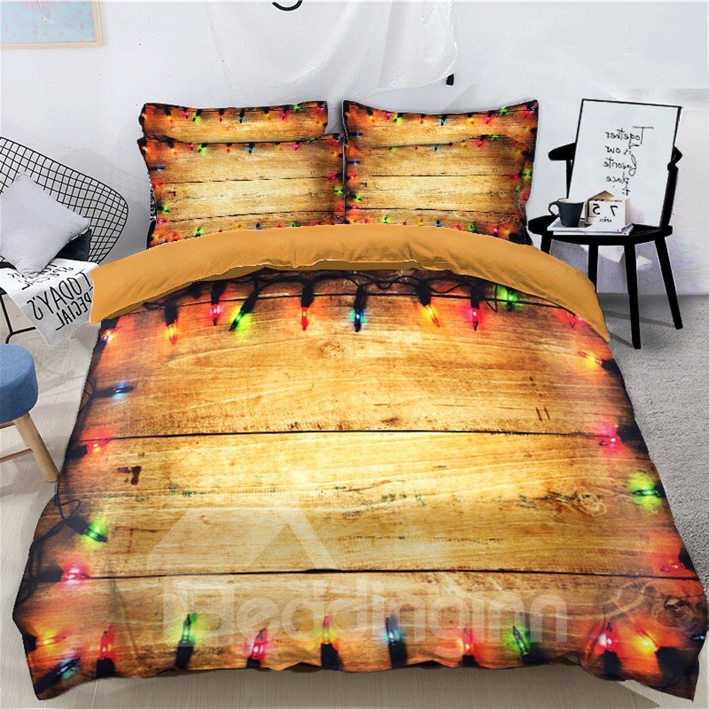 Christmas Light Wood 3d Bedding Set