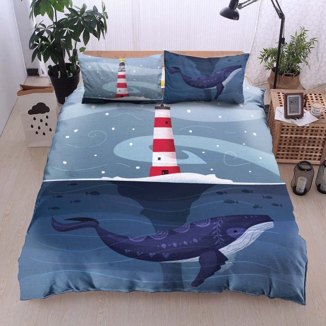 Christmas Lighthouse And Whale Bedding Set