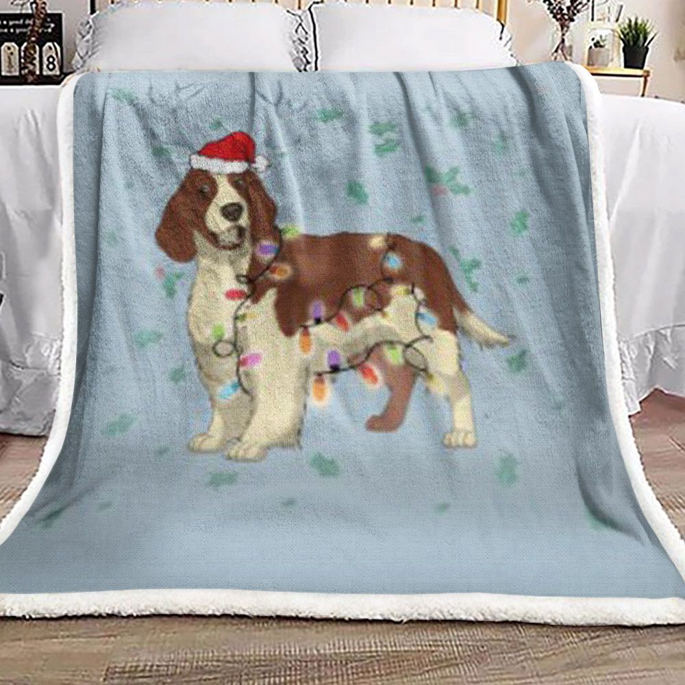 Christmas Lights English Springer Spaniel Dog Sherpa Fleece Blanket