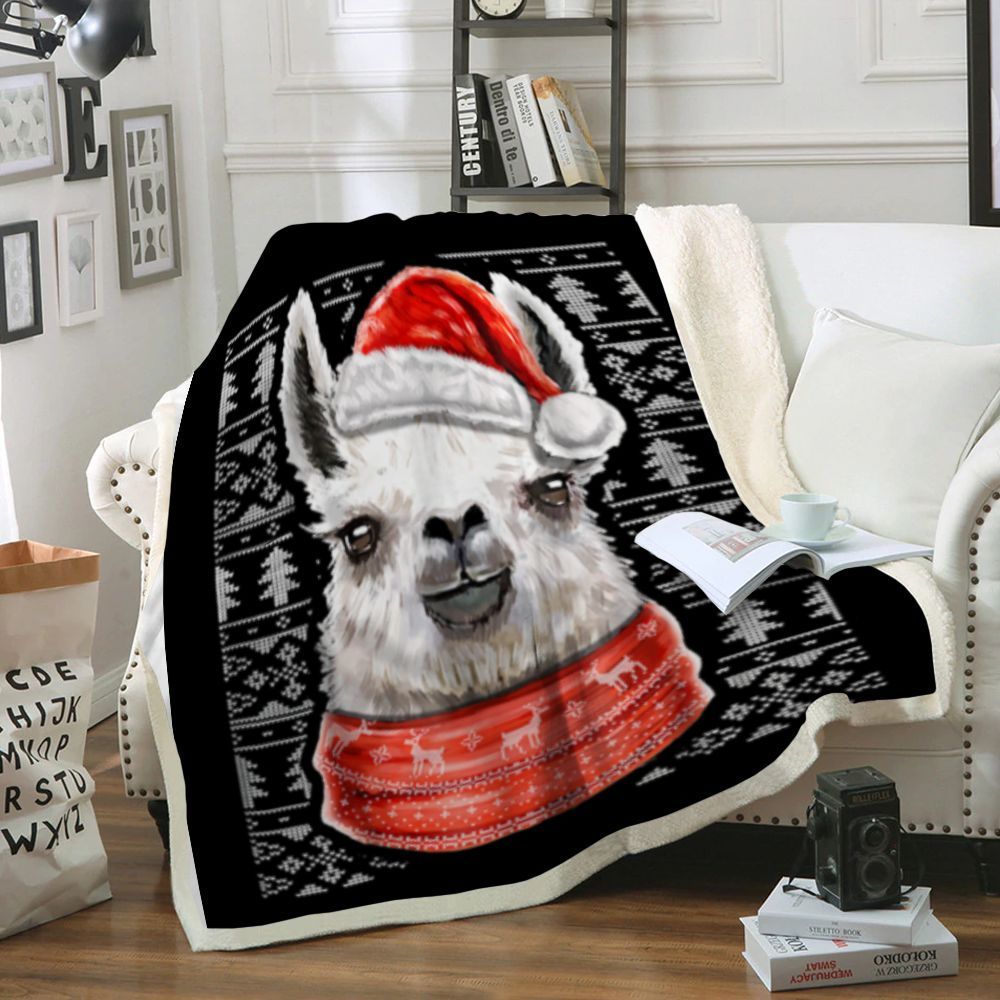 Christmas Llama Sherpa Fleece Blanket