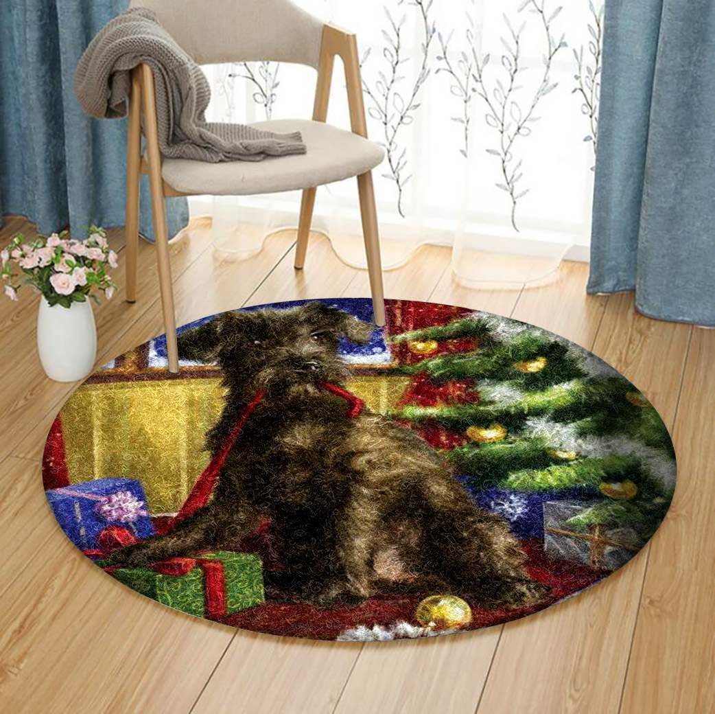 Christmas Miniature Schnauzer Round Carpet