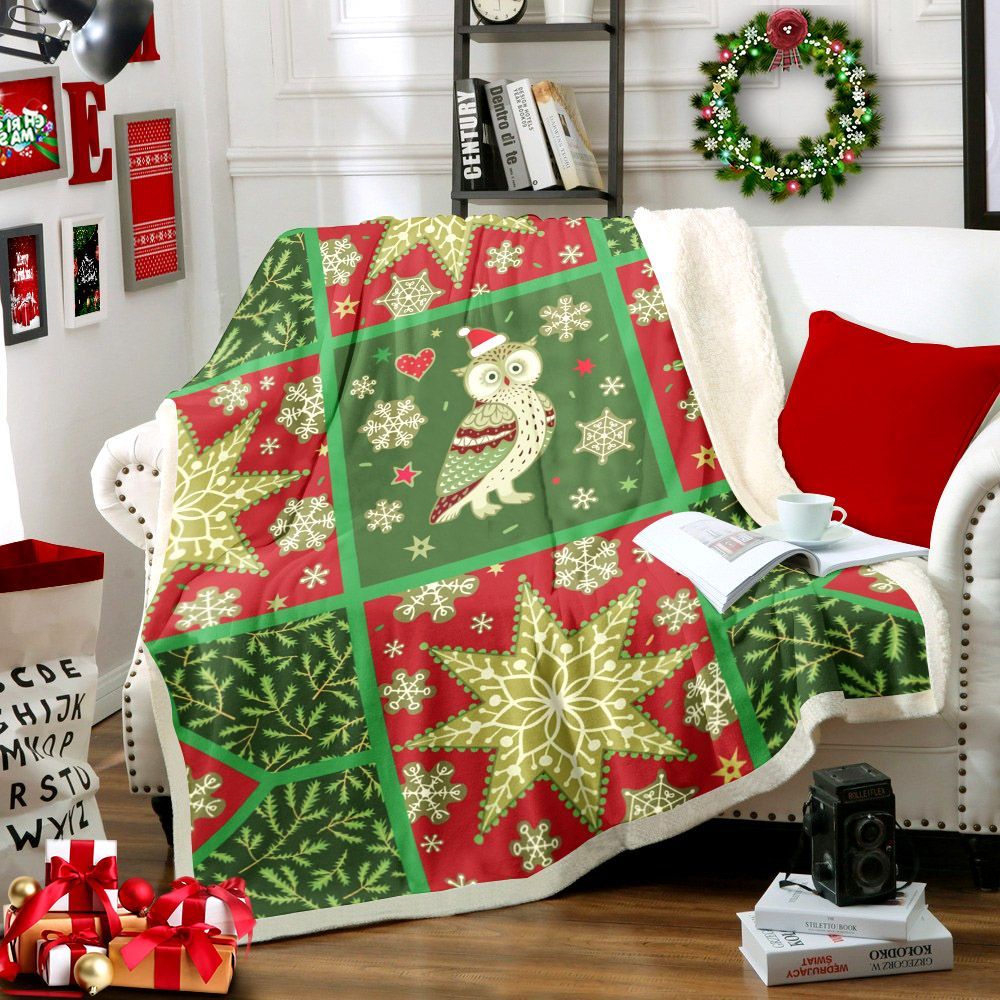 Christmas Owl Sherpa Fleece Blanket