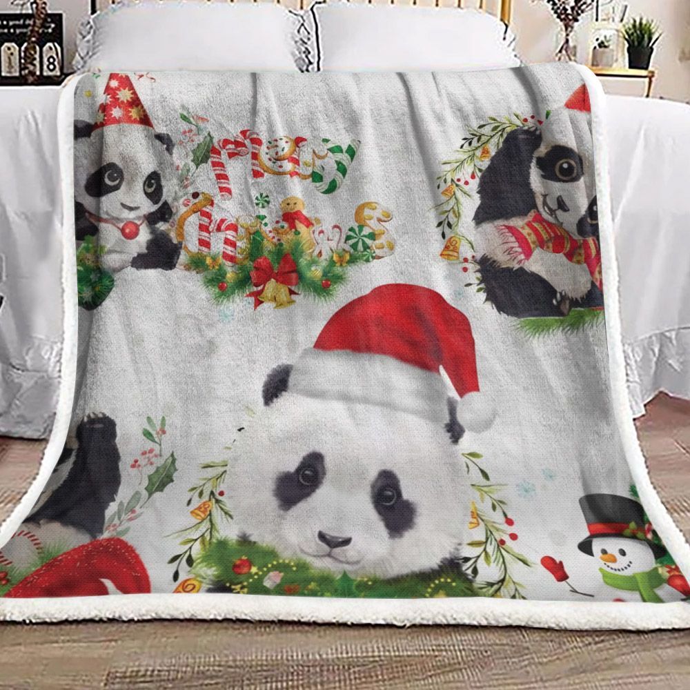 Christmas Panda Sherpa Fleece Blanket