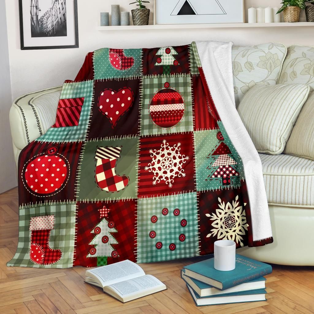 Christmas Patchwork Sherpa Fleece Blanket