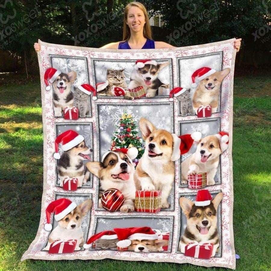 Christmas Pembroke Welsh Puppy Sherpa Fleece Blanket