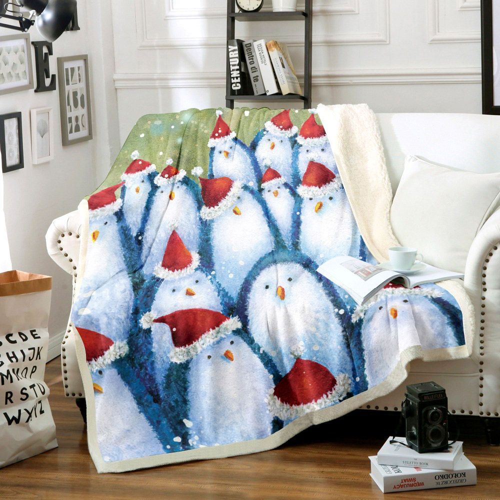 Christmas Penguins Sherpa Fleece Blanket