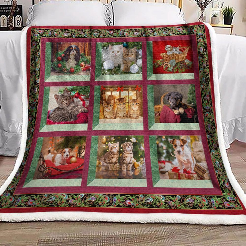 Christmas Pets Cats And Dog Sherpa Fleece Blanket