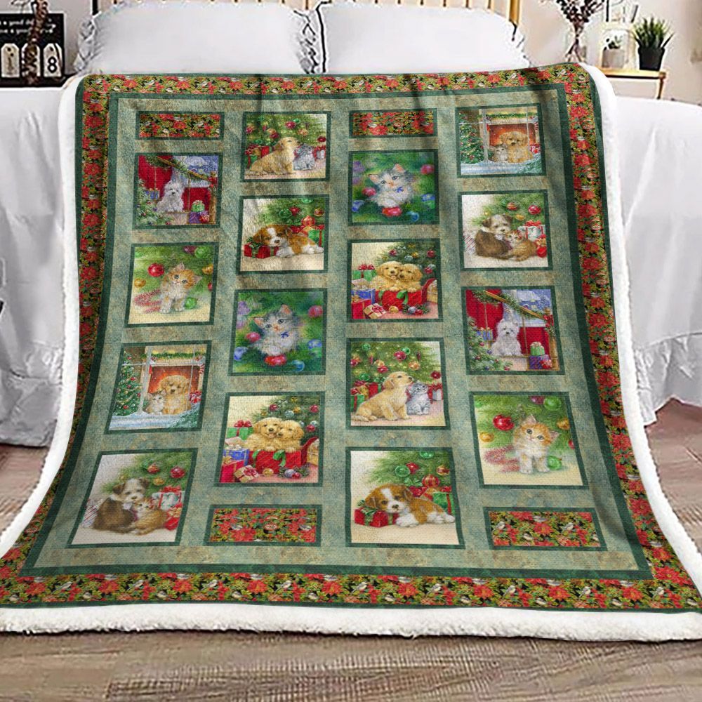 Christmas Pets Cats And Dog Sherpa Fleece Blanket