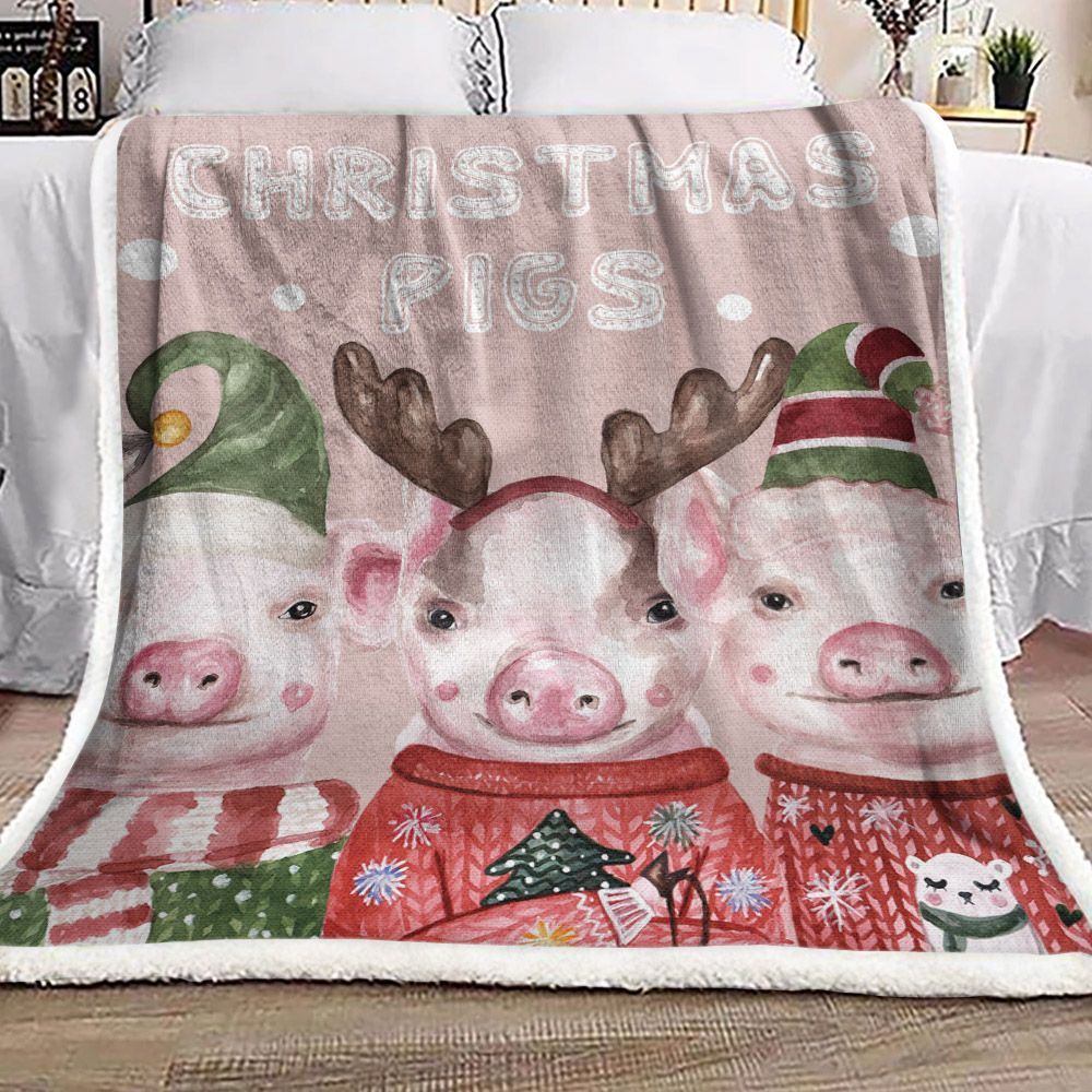 Christmas Pig Sherpa Fleece Blanket