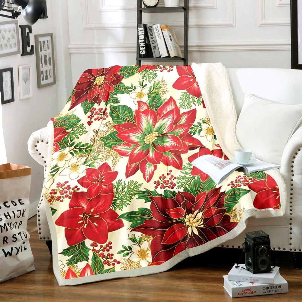 Christmas Poinsetta Sherpa Fleece Blanket