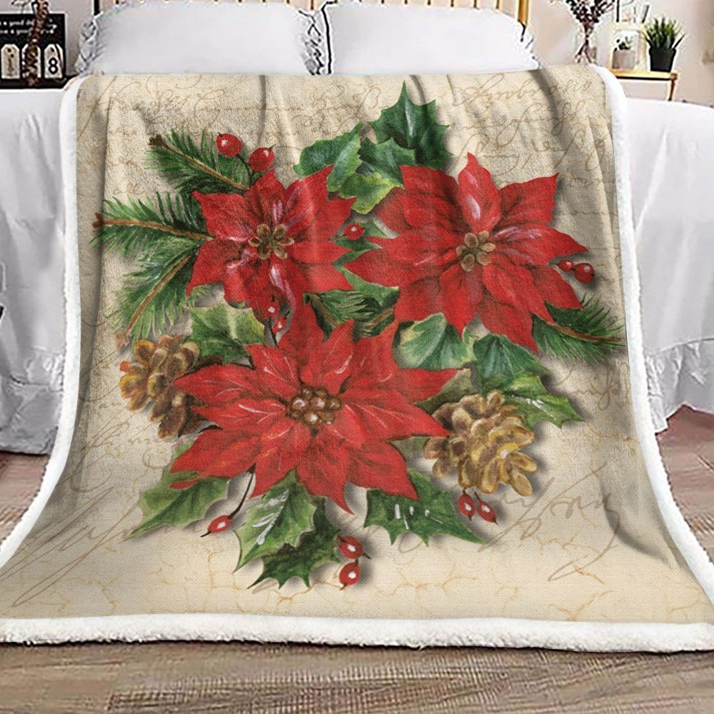 Christmas Poinsettia Sherpa Fleece Blanket