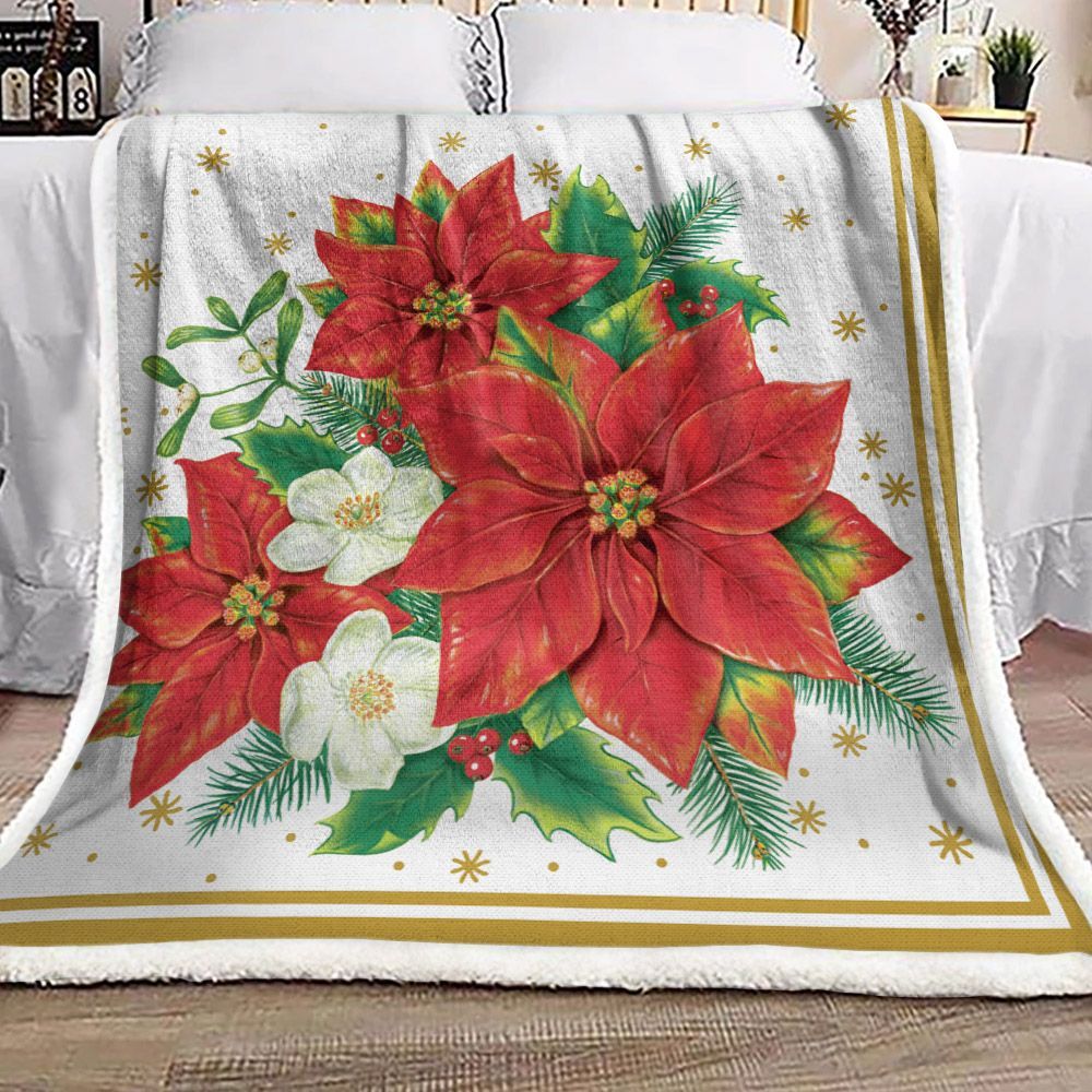 Christmas Poinsettia Sherpa Fleece Blanket