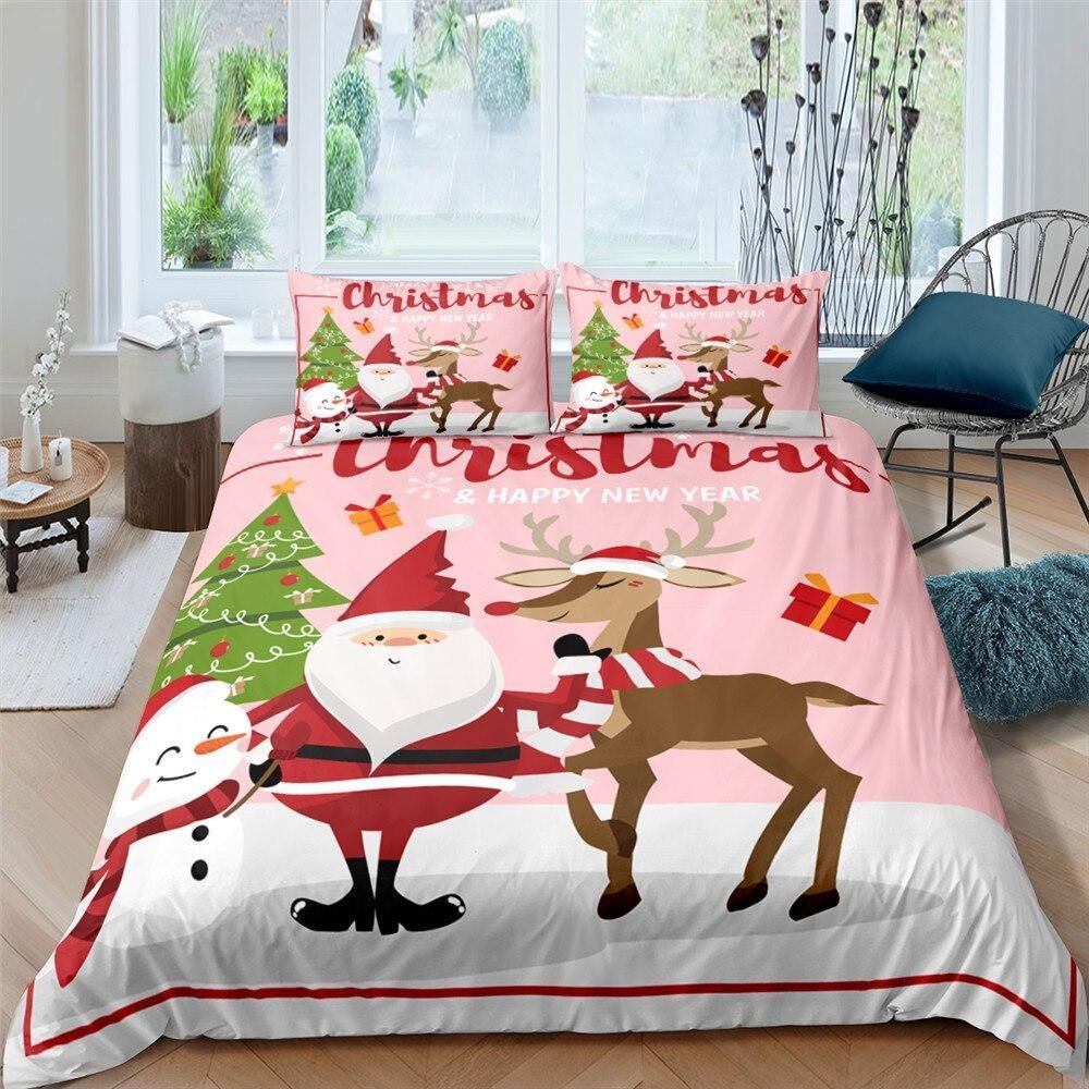 Christmas Present Reindeer Santa And Snowman Bedding Set