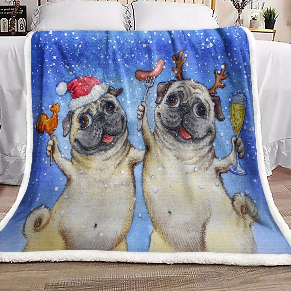Christmas Pug Sherpa Fleece Blanket