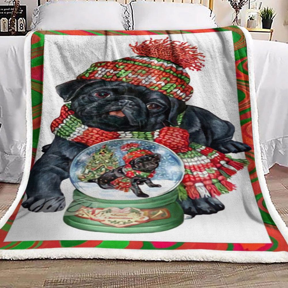 Christmas Pug Sherpa Fleece Blanket