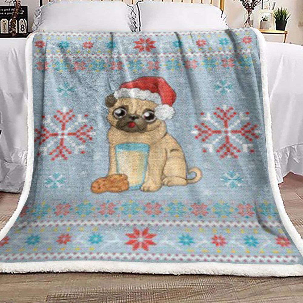 Christmas Pug Sherpa Fleece Blanket