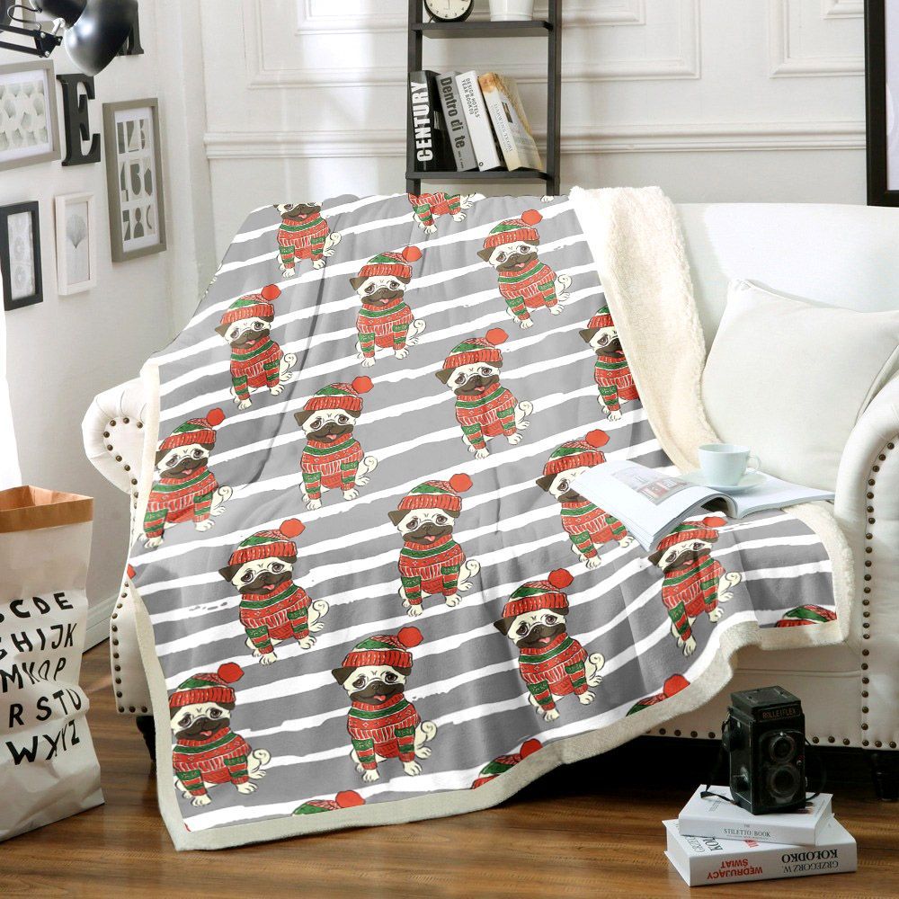 Christmas Pug Seamless Sherpa Fleece