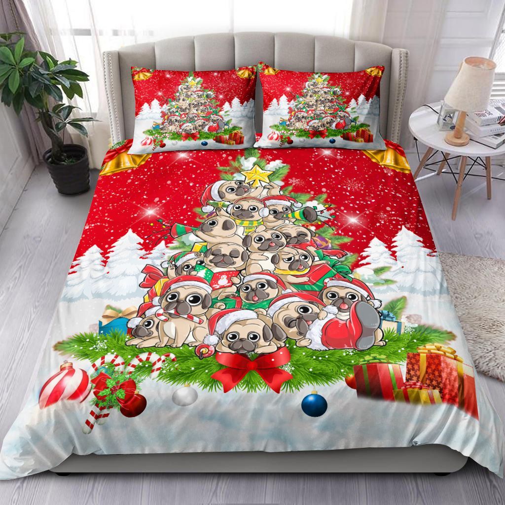 Christmas Pug Tree Bedding Set
