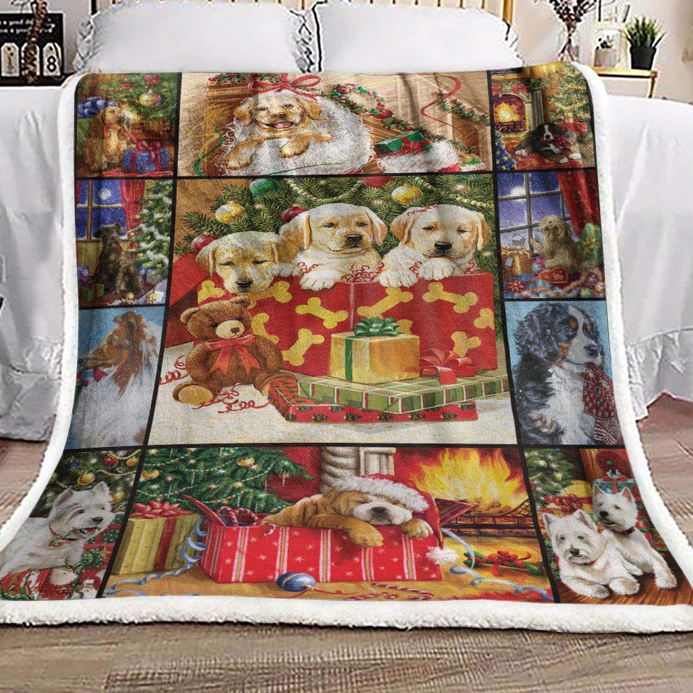 Christmas Puppy Sherpa Fleece Blanket