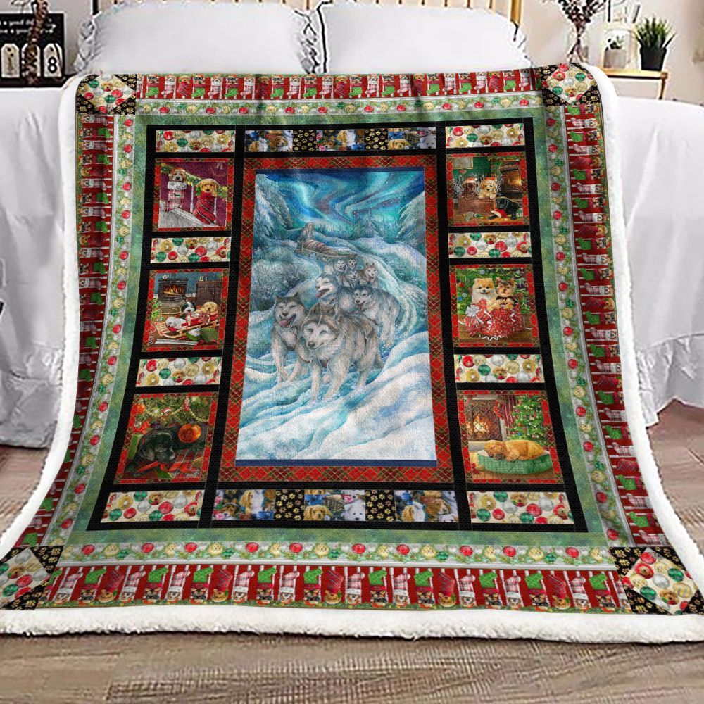 Christmas Puppy Dogs Sherpa Fleece Blanket
