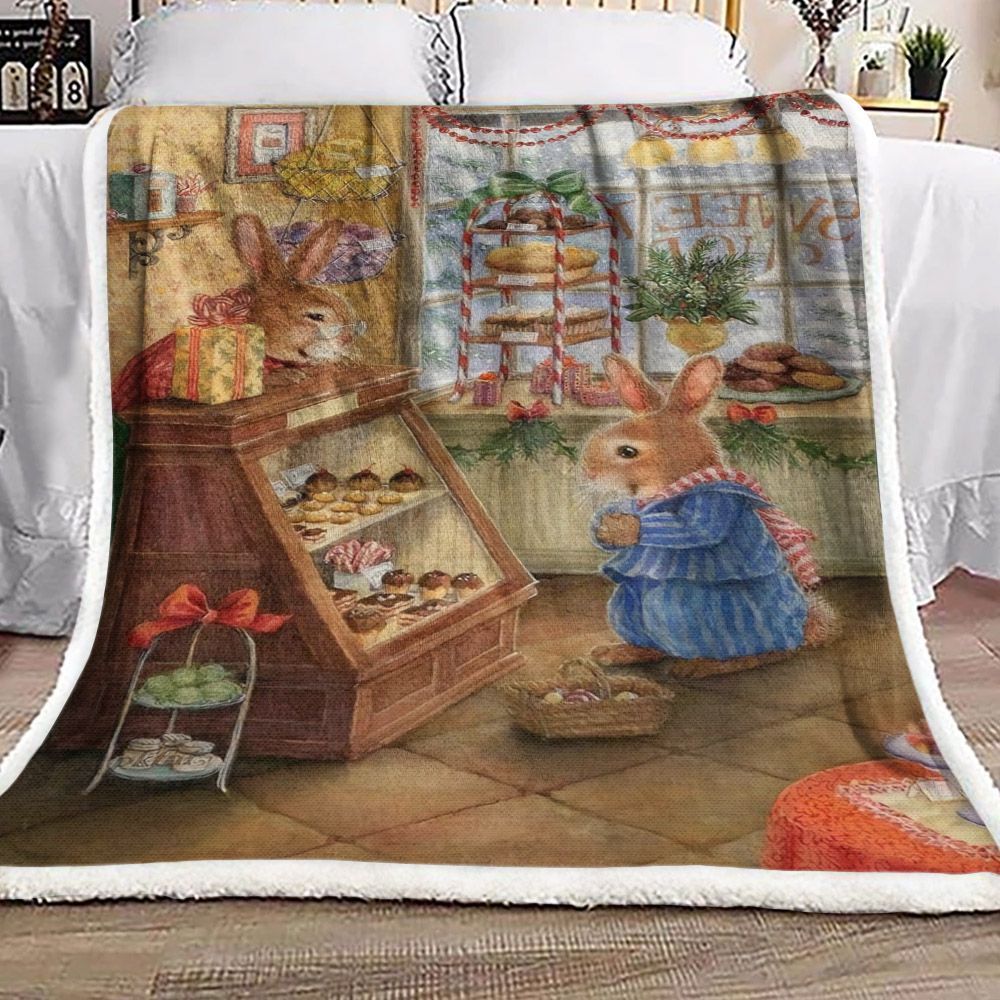Christmas Rabbit Cake Sherpa Fleece Blanket