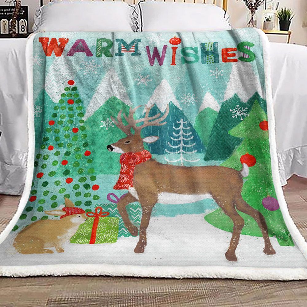 Christmas Rabbit Deer Sherpa Fleece Blanket