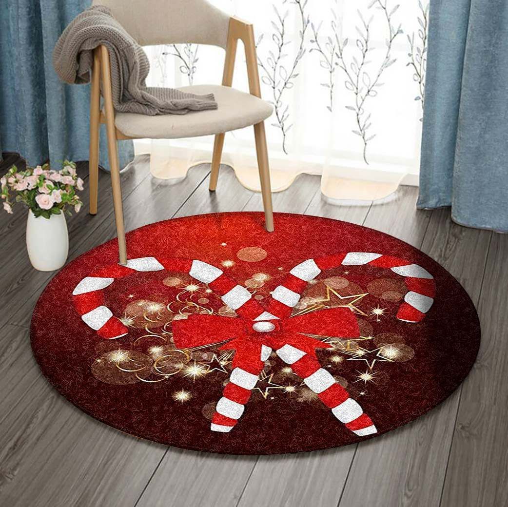 Christmas Red And White Pattern Round Carpet