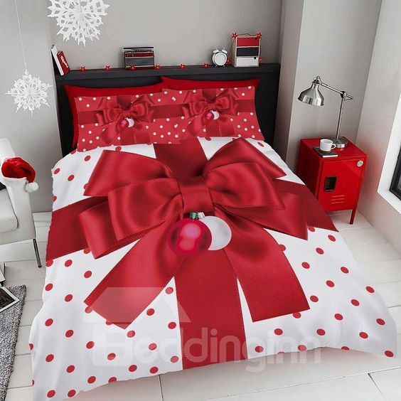 Christmas Red Bow Bedding Set