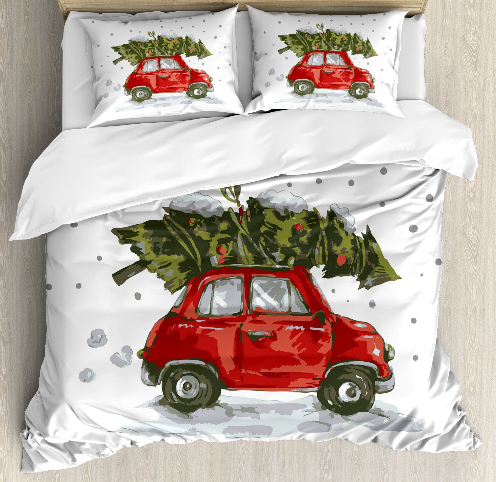 Christmas Red Retro Car Xmas Tree Bedding Set