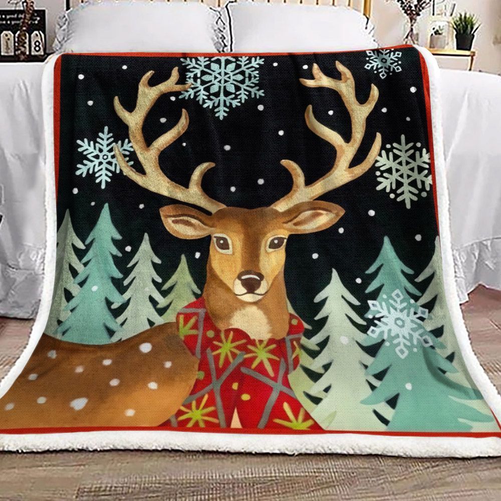 Christmas Reindeer Sherpa Fleece Blanket
