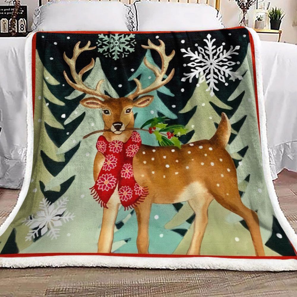 Christmas Reindeer Sherpa Fleece Blanket