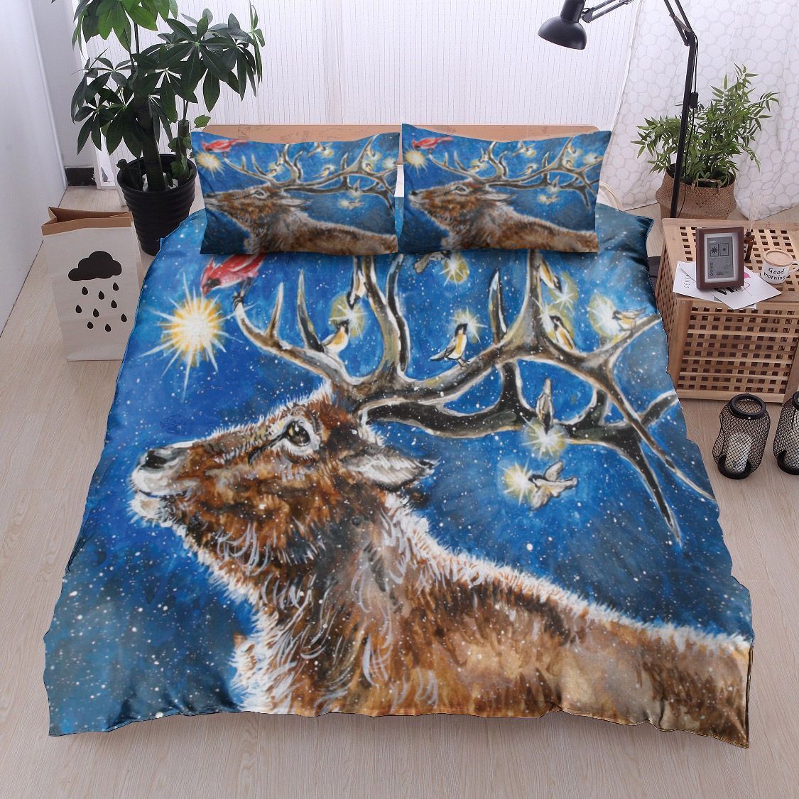 Christmas Reindeer Cardinal Bird Bedding Set
